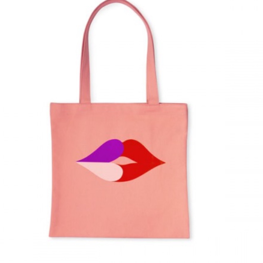 Kate Spade Heart Lips Canvas Book Tote Bag - Coral